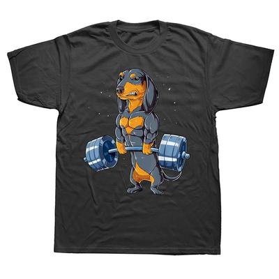 Dachshund Dog Weightlifting Funny Deadlift Gym T Shirts Graphic Cotton Streetwear Short Sleeve Birthday Gifts Summer Tshirt