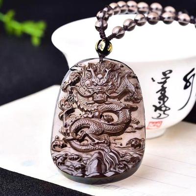 Natural Ice Obsidian Zodiac Dragon Pendant for Men and Women - Jadeite Dragon Design
