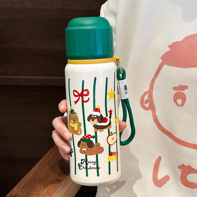 New Cartoon Stylish Thermos Drinking Cup Girls Advanced Sense Steel Cup Portable Water Cup Double Drink with Tea Glass Cup Mug