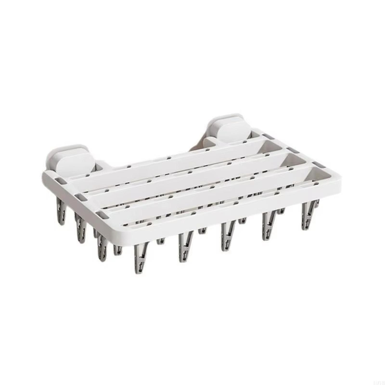 

Foldable Wall Mounted Drying Rack with Multiple Clips for Socks Underwear and Small Items Space Saving Laundry Organizer one size білий