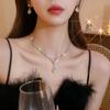 French Diamond Water Drop Earring & Necklace Set: Elegant, Light Luxury, High-End Fashion Collarbone Chain.