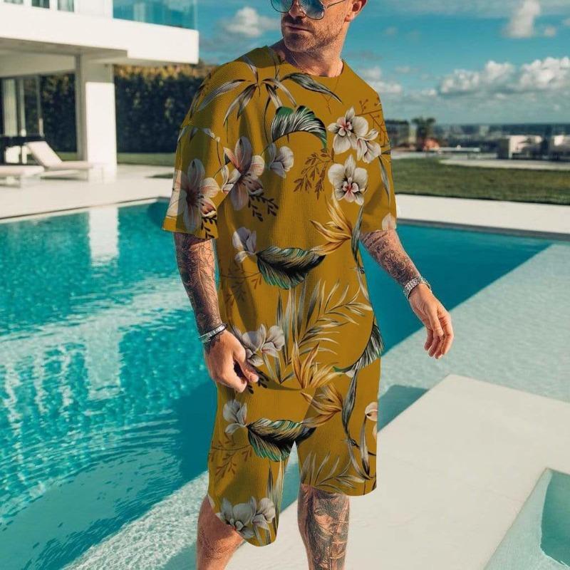 Hawaïaanse Herenset Casual T-shirt Strandbroek Pak Dagelijks Stijlvol Heren Top met Korte Mouwen Outdoor Vakantie Heren T-shirts Korte Tweedelige Set