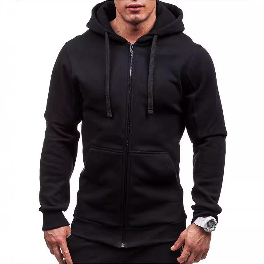 Men's 2024 Fashion Trend Casual Zip-Up Hoodie Jacket - Solid Color Cardigan Sweatshirt