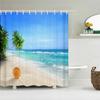 Ocean Sunrise Shower Curtain Summer Beach Tropical Palm Tree Hawaiian Sunset Coastal Scenery Sea Wave Bath Curtain With Hooks