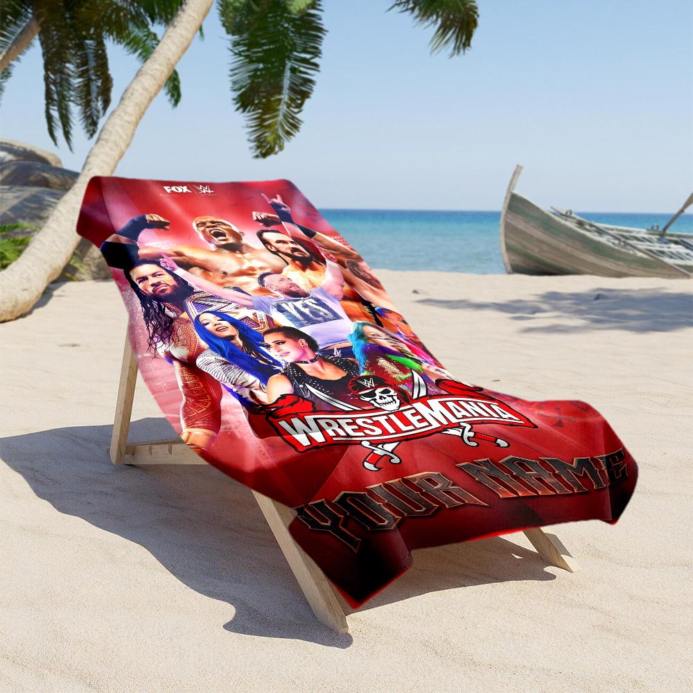 Wrestlemania Customizable Name Beach Towel Soft Durable Quick-Dry Portable for SwimmingBeachCamping Travel Beach AccessoriesGym
