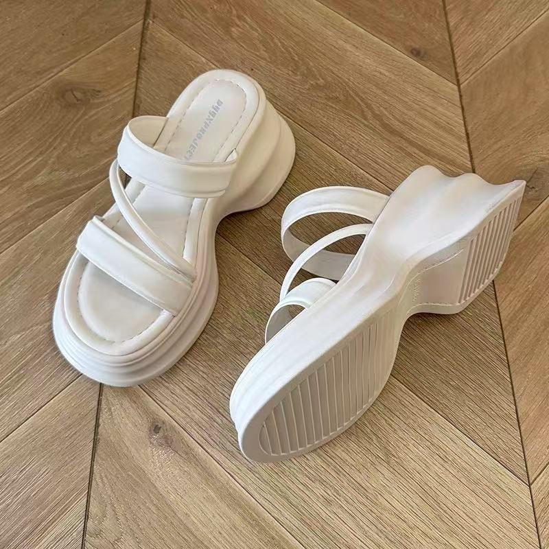 

One word with muffin cool slippers niche thick bottom heightening women s outer wear spring new versatile one word drag 40