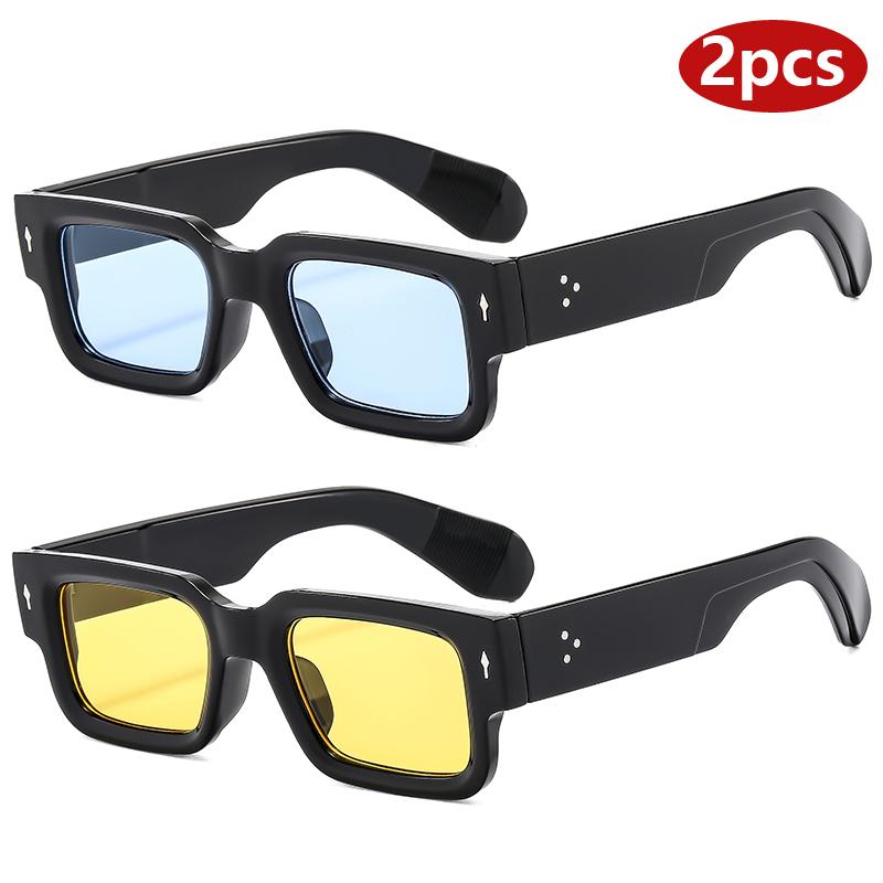 

2pcs New High Square Sunglasses Fashion Eyeglasses Men s Punk Rectangle Design Sun Glasses Retro Quality Rivet Glasses UV400