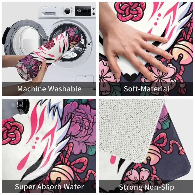 Fox Spirit Kitsune Front Door Mat Anti-Slip Indoor Absorbent Japanese Kabuki Doormat Floor Bath Entrance Rug Carpet