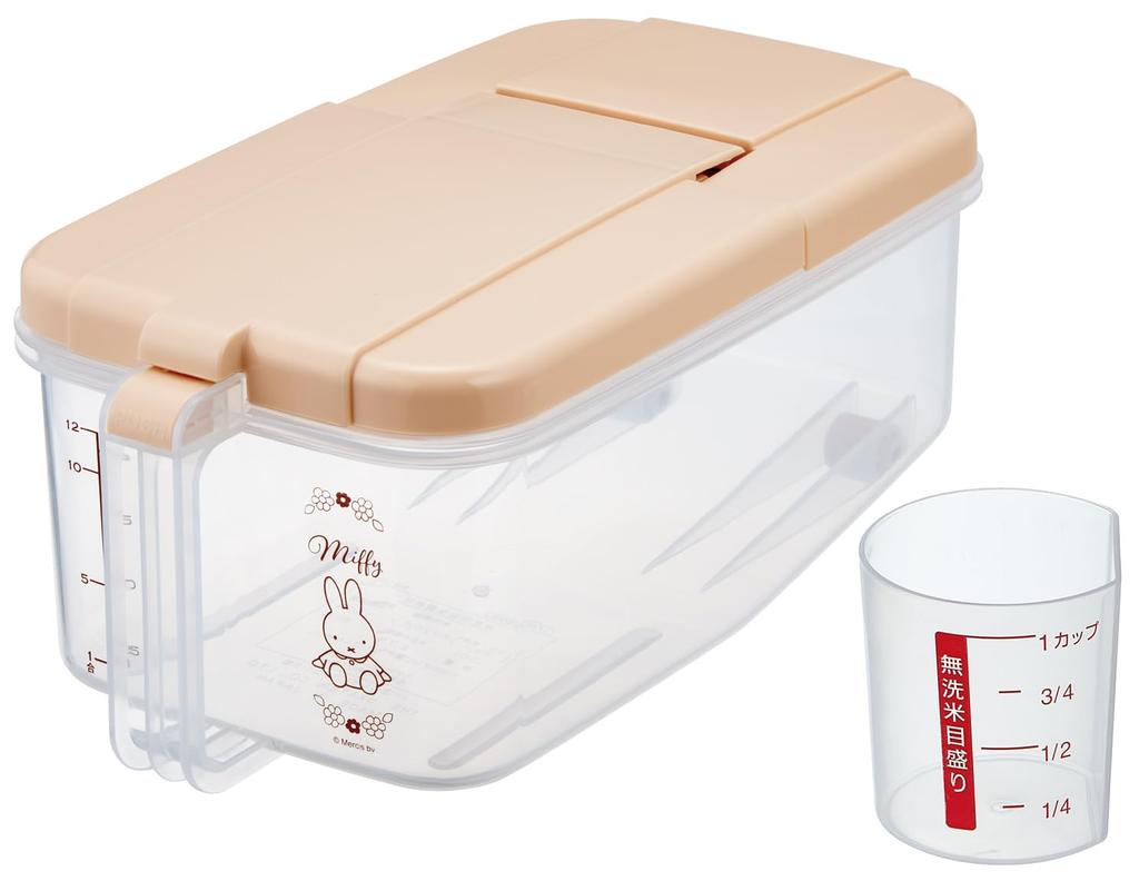 Skater Refrigerator Rice Horizontal with Measuring Cup and Made In Miffy Dispenser, Type, Casters, Japan, 2.5kg, Design, RBI2-A