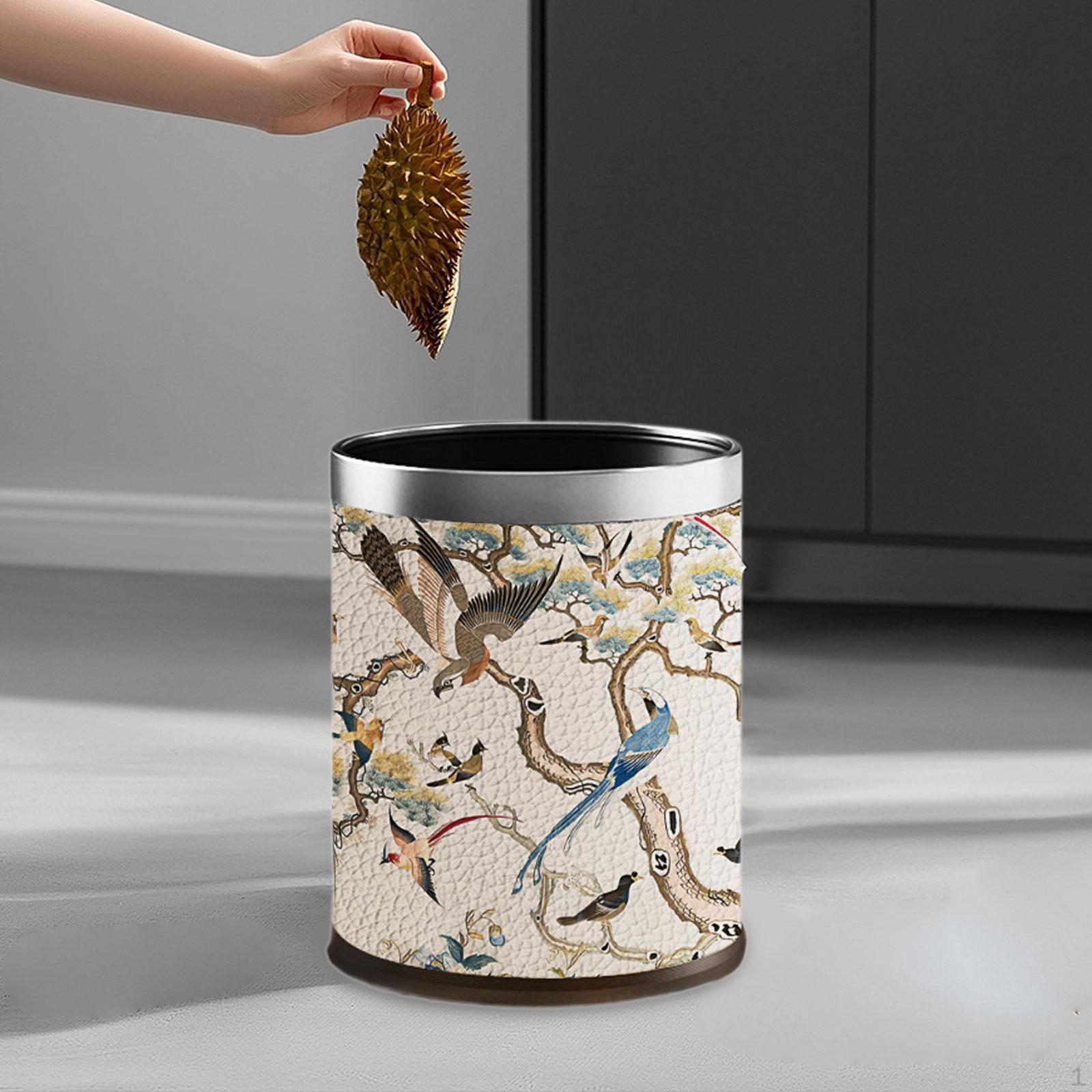 

Open Garbage Top Waste Basket 10 L Elegant Capacity Without Kitchen Wear for Living Bird Branch Silver