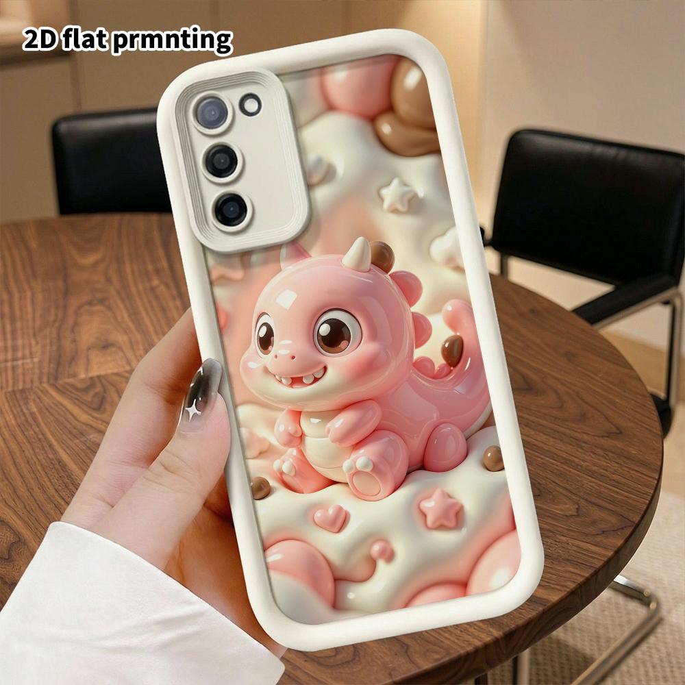 Phone case: 2D flat design suitable for Samsung Galaxy A34 A35 M05 M06 S20 S22 S21 FE Plus 5G protective case, pink little dinosaur, perfect Christmas