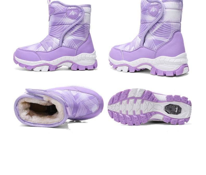 Children's Waterproof Snow Boots with Ice Cleats - Warm, Non-slip, Velvet-lined Winter Boots for Medium To Large Kids, Blue.