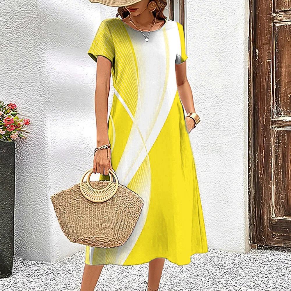 Fashion Striped Pattern Women Mini Dresses Summer Short Sleeve 3D Printed Gradient Street Ladies Dress Loose Dress