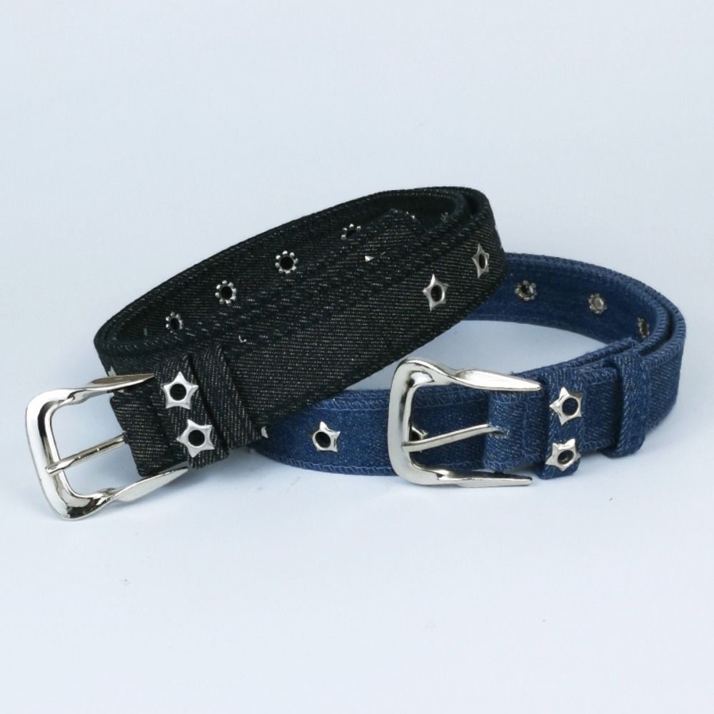 Pin Buckle Denim Waist Belt All-Match Star Cutout Belt Trendy Canvas Jeans Belt For Women