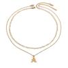 18K Gold Double Layer Necklace with Cross & Letter Pendant