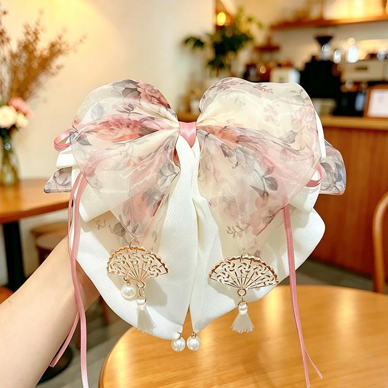 Handmade Chiffon Floral Bow Ponytail Clip for Voluminous Hair