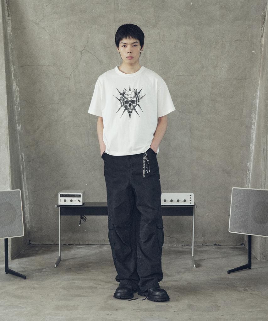 SUPERSUB Spike Skull Crop Short Sleeve T-Shirt - White