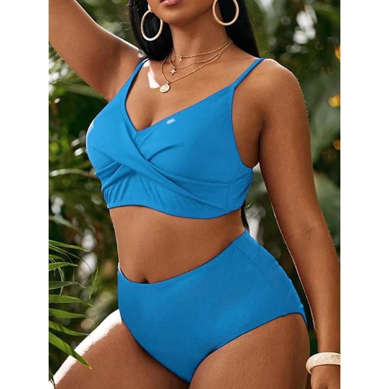 2025 Plus Large Size Bikini Set High Waist Swimwear Women Solid Swimsuit Female Beachwear Bathers Swimming Bathing Swim Suit