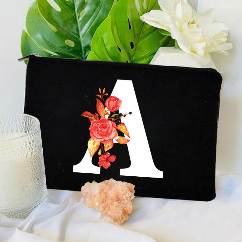 26 Floral Alphabet A-Z Makeup Bag Purse Party Lipstick Cosmetic Bags Fashion Letters Women's Outdoor Travel Toiletry Pouchs
