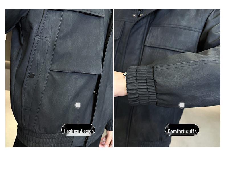 Men's 2025 Lightweight Leather Down Jacket: Stylish Short Winter Coat with Thick Stand Collar for Youth.