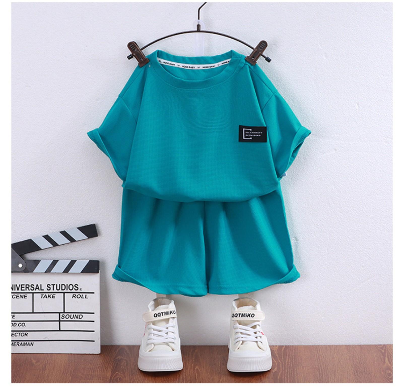 

Детский костюм с короткими рукавами для мальчиков, летняя мужская футболка из хлопка, детская одежда, одежда для девочек, детская одежда 150 небесно-голубой