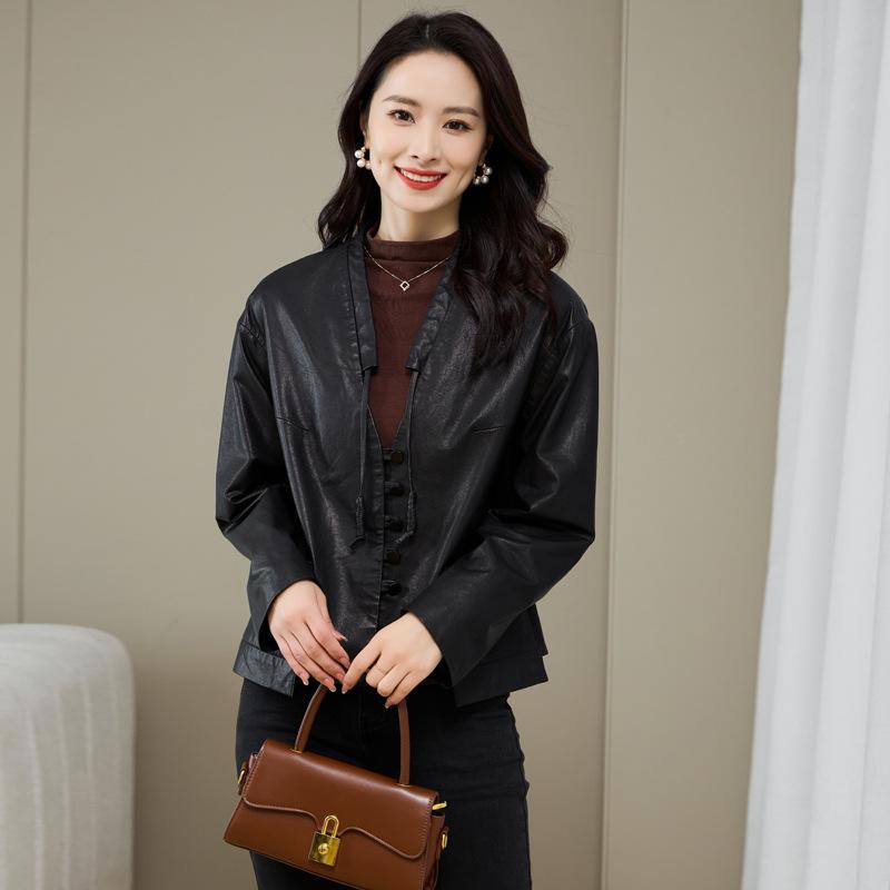 Fully vegetable tanned leather jacket for women Korean style spring and autumn new fashion loose short leather jacket for women