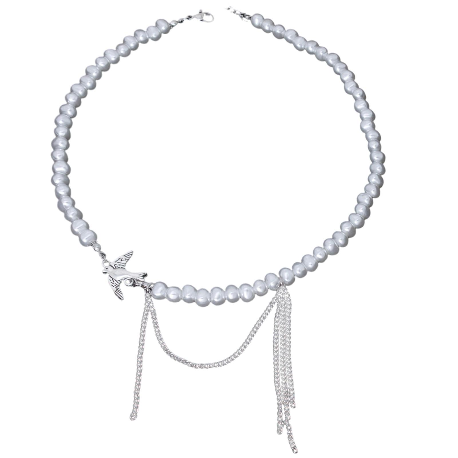

Элегантное колье с подвеской в виде ласточки, с акцентом из имитации жемчуга и деталью с кисточкой, женское модное шейное украшение