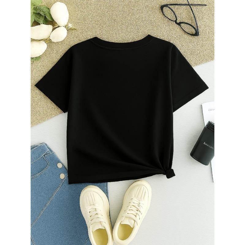 European sizes Girls' Summer Girl Group Cartoon Style Short Sleeve T-Shirt, Cute Idol Fashion Print, Breathable And Non-Stuffy Clothing