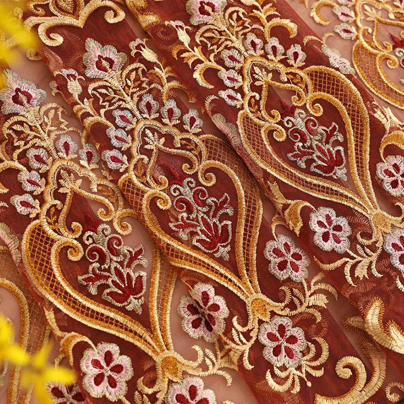 Perdele cu model din frunze de tifon brodate din poliester - Panouri cu buzunare pentru tije de filtrare a luminii pentru diferite tipuri de camere, draperii decorative pentru toate anotimpurile