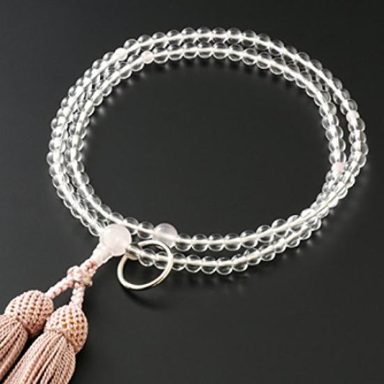 Mărgele de rugăciune Hayashi pentru altar budist Kyoto, cristal autentic Soto Zen cu cuarț roz, geantă oficială pentru ceremonii, mărgele de rugăciune Kyoto (Pentru femei) [Set de margele]