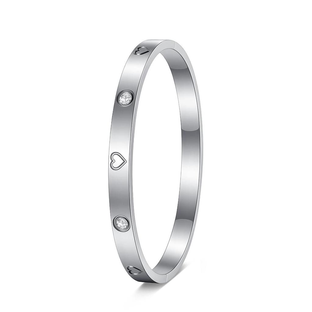 European & American Style Women's Diamond Design Stainless Steel Ring Bracelet Set - Light Luxury, Four-Piece Collection.