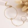 18K Gold Plated Stainless Steel Clover CZ Hand Chain Bracelet Ring Connected for Women Dainty