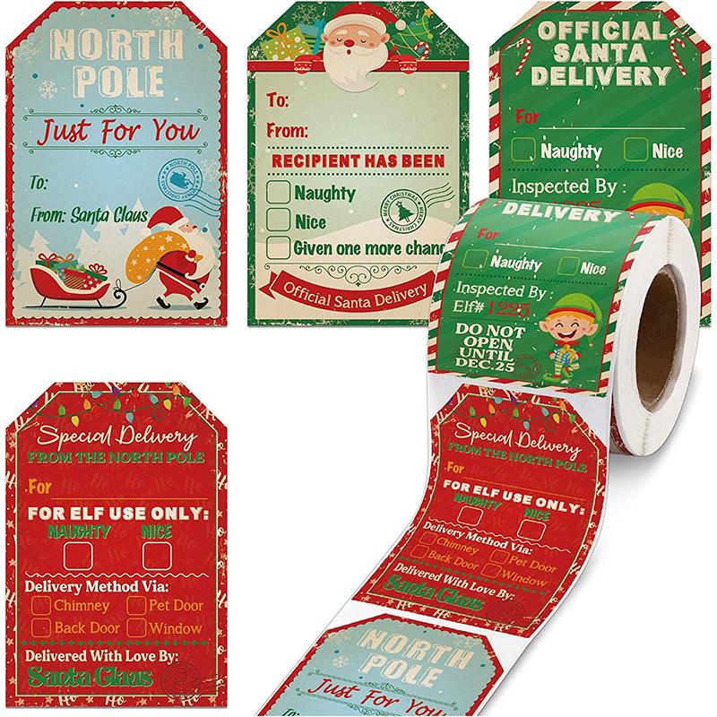 200pcs/roll Merry Christmas Gift Tags Santa Claus Label Stickers Christmas Present Wrapping Decoration DIY Festival Party Cards