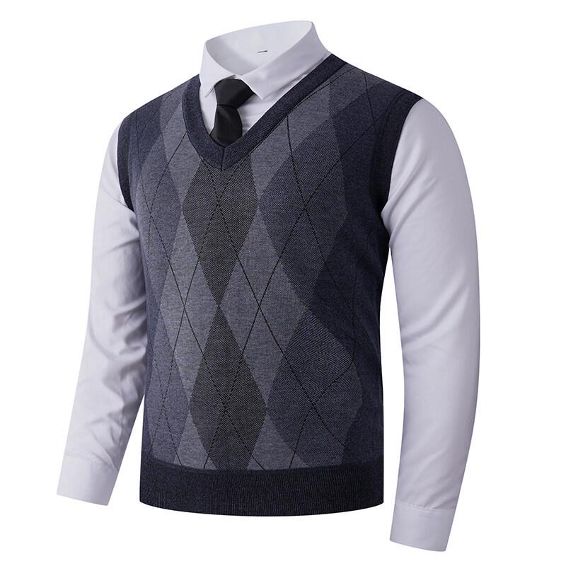 Men's V-Neck Knit Vest - Autumn/Winter Style, Sleeveless Casual Pullover for Middle-Aged and Young Adults