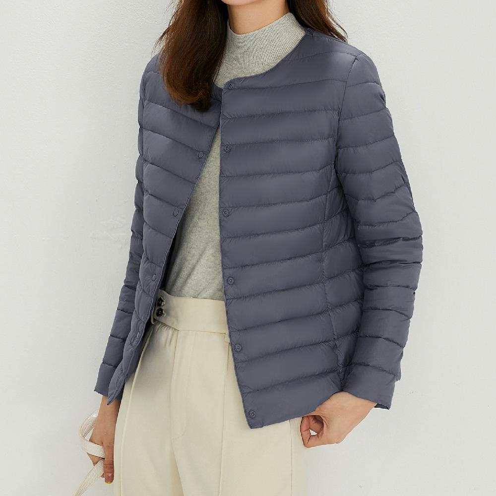 Women's Round Neck V-neck Simple Long Sleeve Down Jacket Large Size Coat