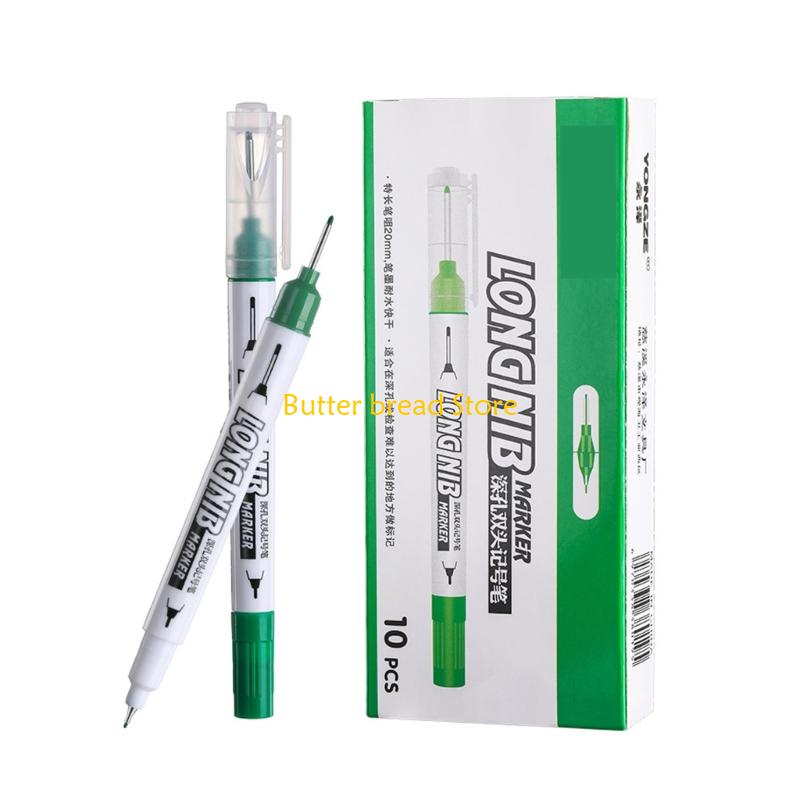 

W89C Pack of 10 Long Head Nib Markers Pen with Flexible Tip Design Comfortable Grip for Students Professional зелений