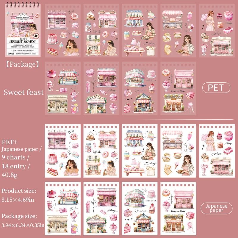 18 Sheets/book Vintage Lifestyle Dual-Material Coil Sticker Book Hand Account Backgrounds Stickers Greeting Card DIY Decorative