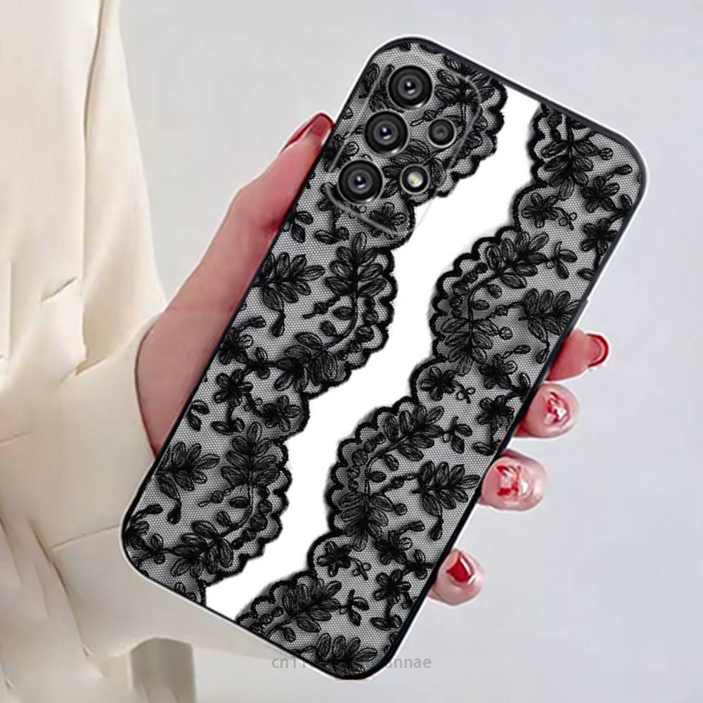 Nouvelle coque de téléphone tendance avec imprimé dentelle noire pour Samsung Galaxy A73,23,53,33,14,24,13,72,22,52,32,54,A34 Housse souple