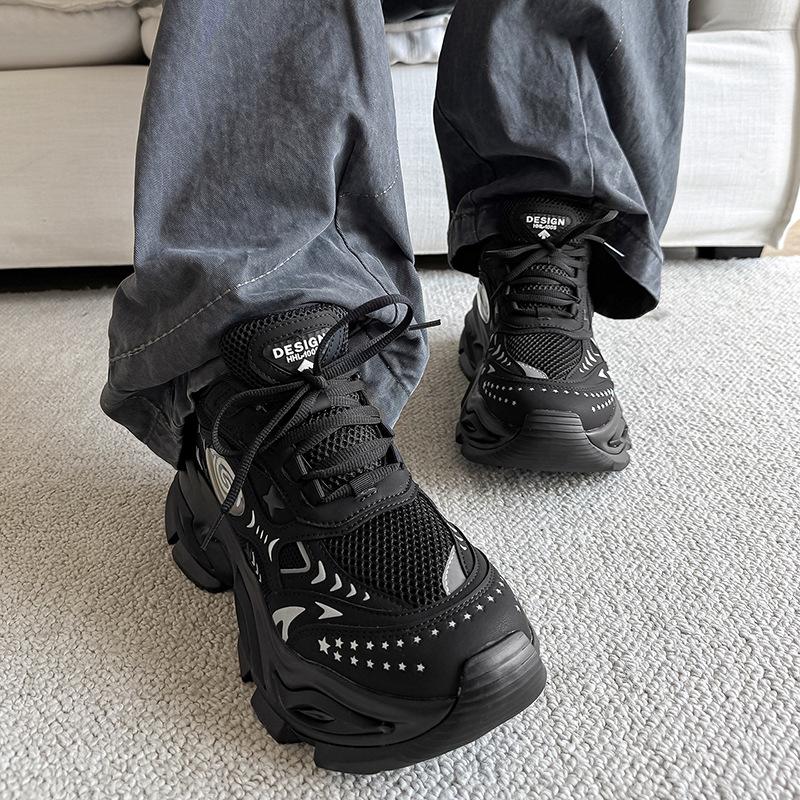 Black Warrior Men's 10CM Invisible Height Boost Shoes, Autumn Mesh Breathable Retro Dad Sneakers