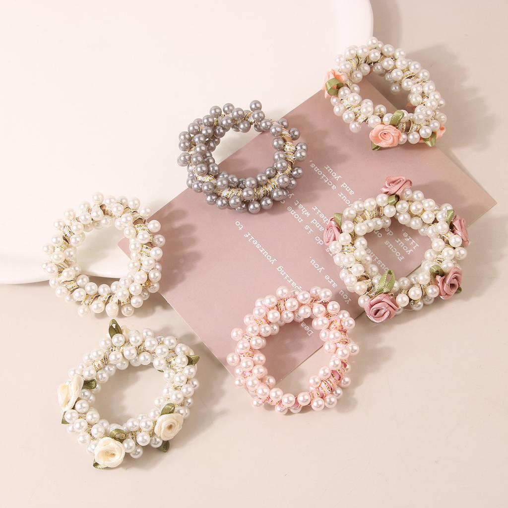 1 PC. Sweet INS Style Rose Pearl Ponytail Hair Band. Female High Elastic Rubber Band Hair Rope. Hair Accessories.