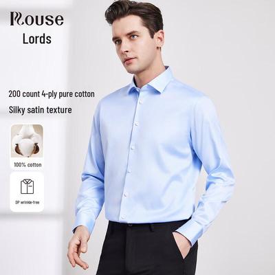 Luozhi Men's 100% Cotton Non-Iron Silky Business Shirt