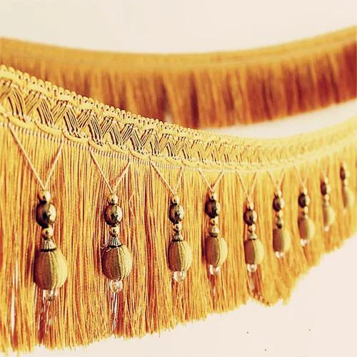 12meters Braided Beads Hanging Ball Tassel Fringe Trimming Applique Fabric Trimming Ribbon Band Curtain Table Wedding Decorated