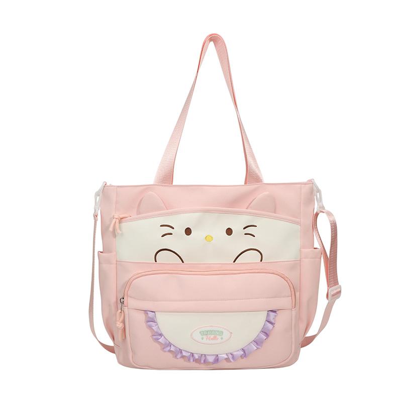 Cartoon Cat Crossbody Bag College Style Large Capacity Shoulder Tote Bag Student Class Book Bag