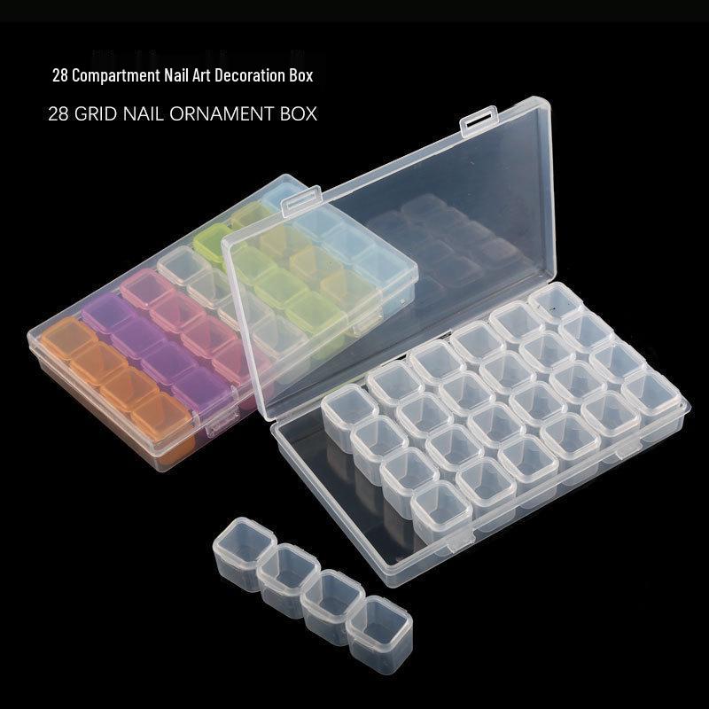 Nail Art Diamond Storage Box - 28-Grid Transparent Plastic Organizer