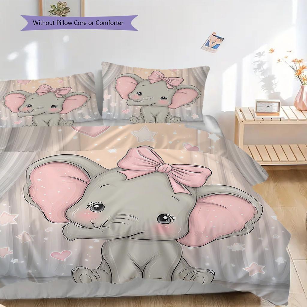 Elephant Pattern Bedding Quilt Set Quilt Cover Pillowcase Home Decoration Birthday Gift (1 * Duvet Cover + 2 * Pillowcase, Without Core)