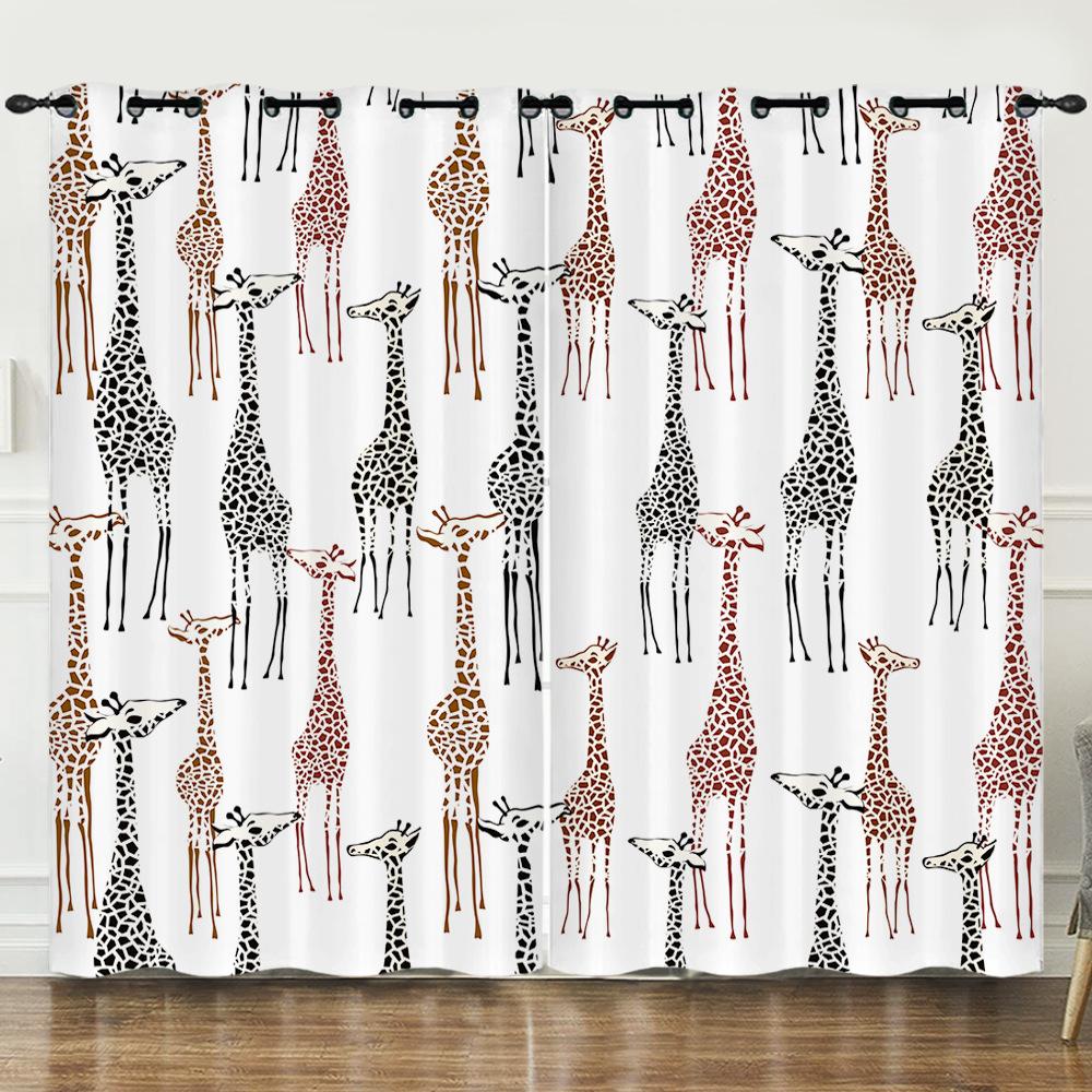 Curtain Cartoon Animal Love Giraffe 3D Digital Printing Blackout Curtain Punching