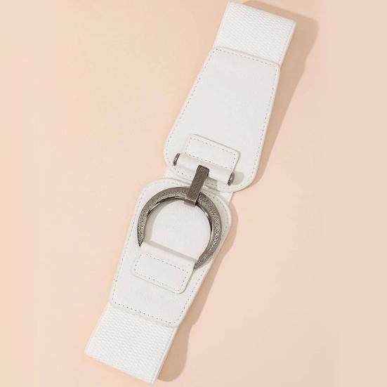 Women Elastic Corset Solid Color Metal Hanging Buckle Belt Faux Leather Slimming Body Waistband Dress