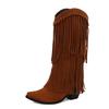 Fashion Fashion Autumn Winter Ethnic Woman Bohemian Flock Tassle Hidden Moccasin High heels Mid-Calf Boots Fringe Female Slip On Shoes