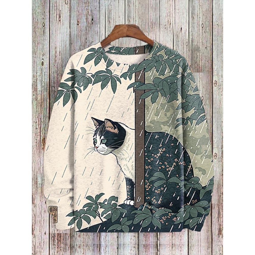 Spring Autumn Sweatshirt Pullover Anime Cat Casual Japanese Art Animal 3D Printed O Neck Long Sleeve Hoodies Tops Pullovers