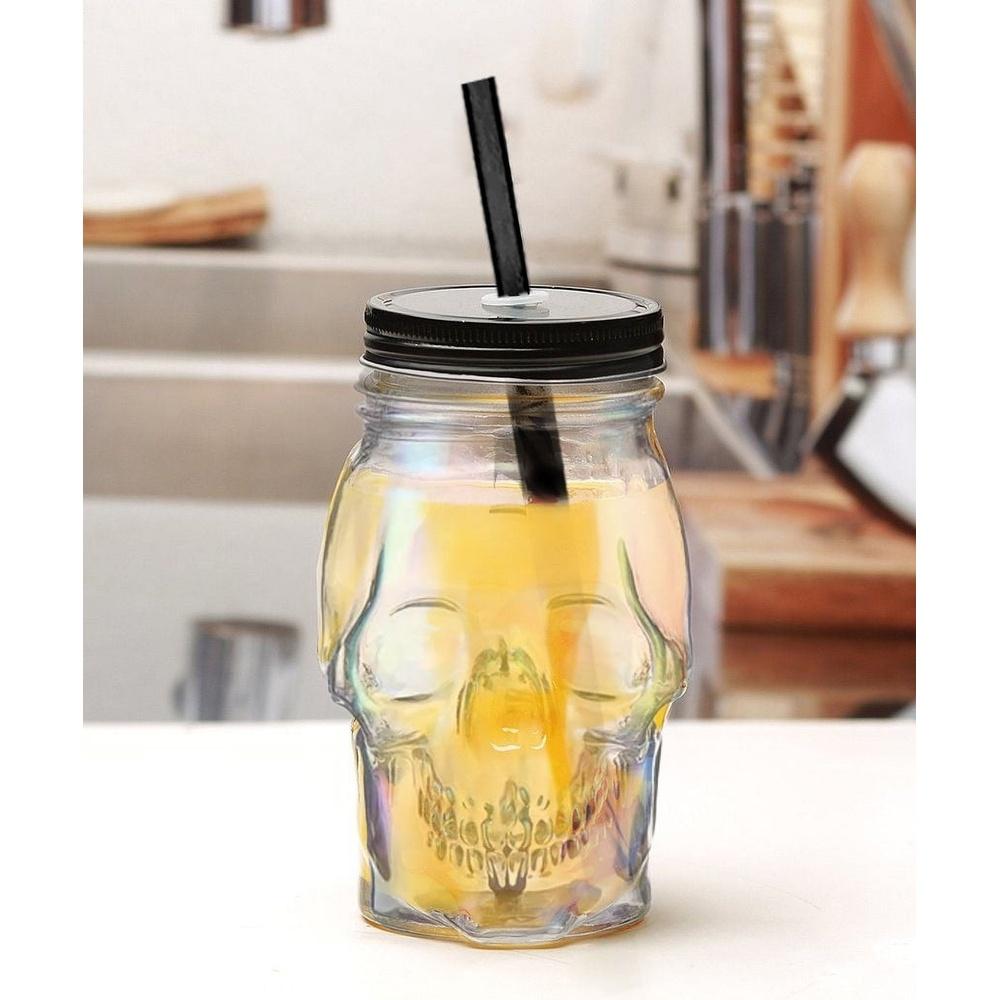 Iridescent Skull Glass Cups 4 Pack Unique Drinkware Smoothies Cocktails Shakes Juices Fun Gift Idea